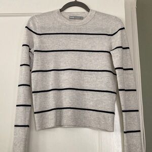 Vince Cashmere Crew in Ivory and Black Striped Sweater